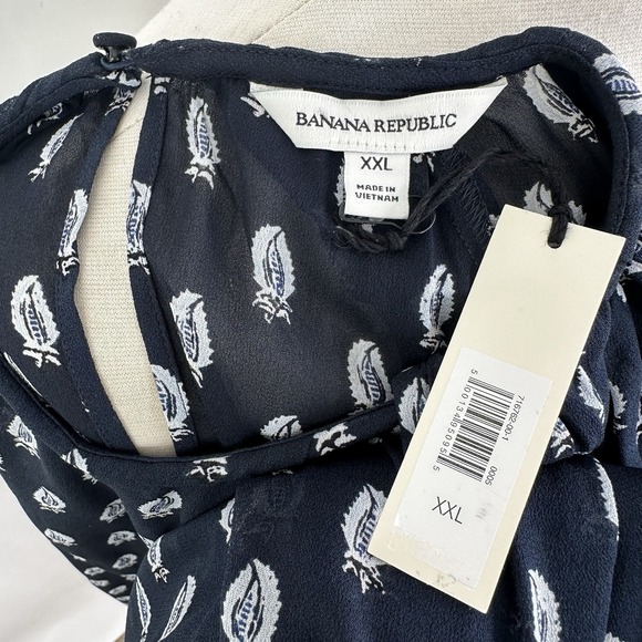 NWT Banana Republic Chiffon Twist Neck Top XXL Navy Blue‎ Paisley Relaxed Blouse - Picture 14 of 16